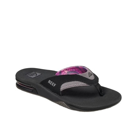 Reef Fanning Sandal Women’s 7 Black/Grey Bottle Opener On-The-Go RF001626BLG NWT - Picture 1 of 12